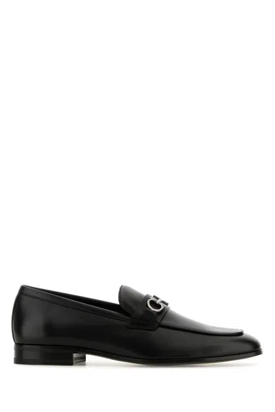 Ferragamo Black Leather Balty Loafers