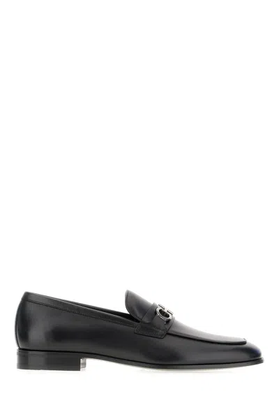 Ferragamo Black Leather Balty Loafers