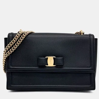 Pre-owned Ferragamo Black Leather Bara Genie Shoulder Bag