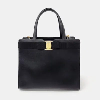 Pre-owned Ferragamo Black Leather Bara Tote And Shoulder Bag