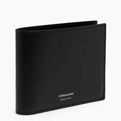 Ferragamo Black Leather Bi-fold Wallet With Logo Men In Multicolor