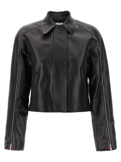FERRAGAMO BLACK LEATHER BLOUSON