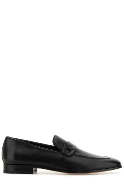Ferragamo Black Leather Bonny Loafers