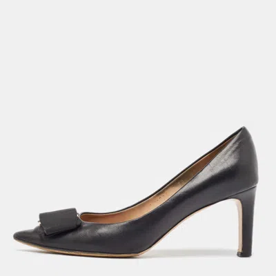 Ferragamo Black Leather Bow Pumps In Multi
