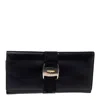 Ferragamo Black Leather Bow Wallet In Blue