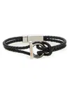 Ferragamo Gancini Braided Leather Bracelet In Black