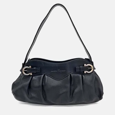 Pre-owned Ferragamo Black Leather Bronze Shoulder Bag