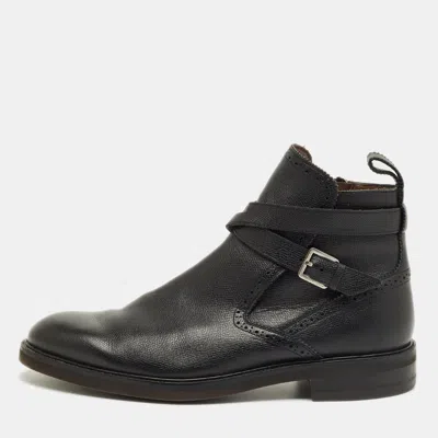 Ferragamo Black Leather Buckle Knee Length Boots