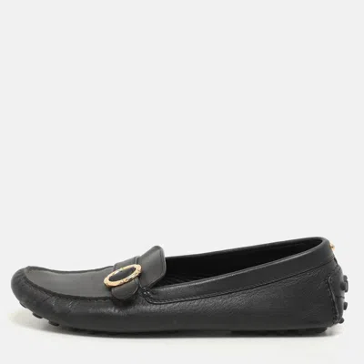 Ferragamo Black Leather Buckle Loafers