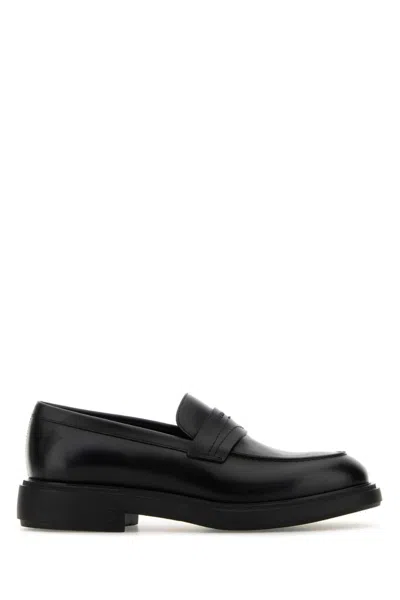 FERRAGAMO BLACK LEATHER CALIGOLA LOAFERS