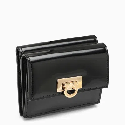 Ferragamo Black Leather Card Case With Gancini Hook Detail For Women In Multicolor