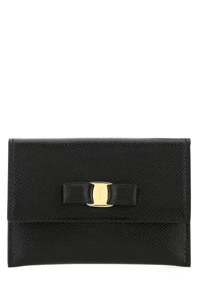 Ferragamo Black Leather Card Holder In Nero