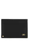 Ferragamo Gancini Bi-fold Wallet In Grained Leather In Black