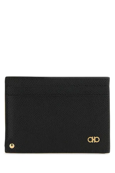 FERRAGAMO BLACK LEATHER CARD HOLDER