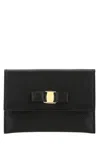 Ferragamo 'vara' Black Card-holder With Engraved Logo And Vara Bow In Black