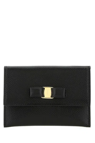 FERRAGAMO FERRAGAMO BLACK LEATHER CARD HOLDER