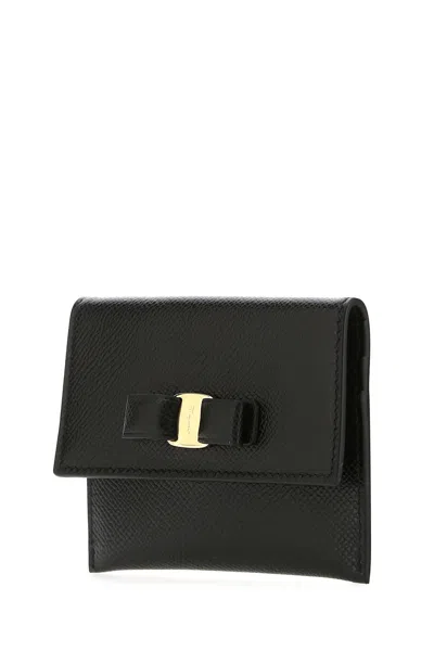 Ferragamo Black Leather Card Holder In Brown