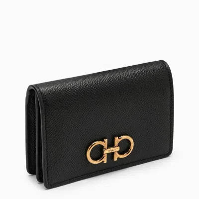 Ferragamo Black Leather Card Holder Women In Multicolor