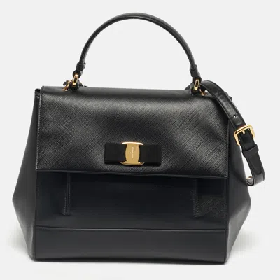Pre-owned Ferragamo Black Leather Carrie Top Handle Bag