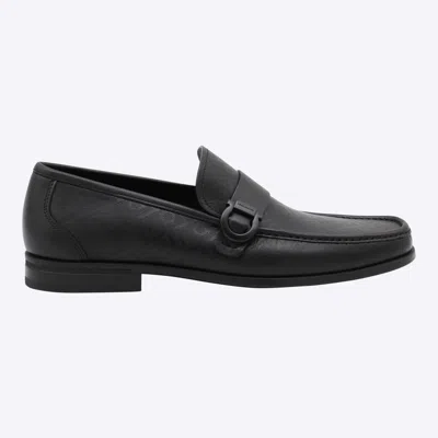 Ferragamo Black Leather Caspian Loafers
