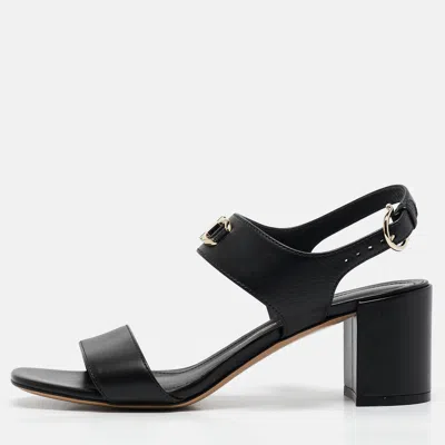 Pre-owned Ferragamo Black Leather Cayla Ankle Strap Sandals Size 37