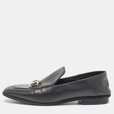 Ferragamo Black Leather Cesaro Loafers In Blue