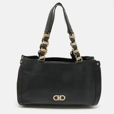 Pre-owned Ferragamo Black Leather Chain Tote