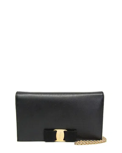 Pre-owned Ferragamo Black Leather Chain/shoulder Wallet (authentic Pre-loved)