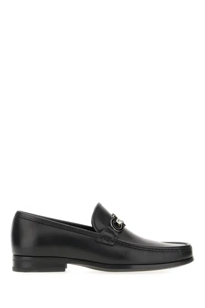 Ferragamo Black Leather Chris Loafers