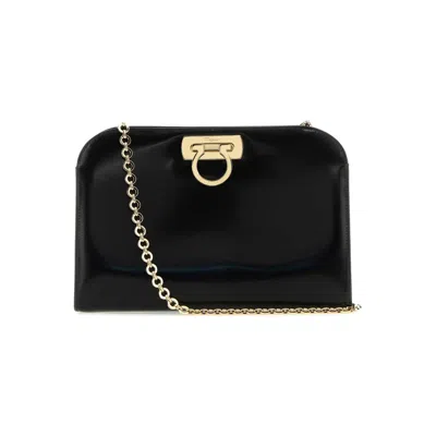 FERRAGAMO FERRAGAMO BLACK LEATHER CLUTCH