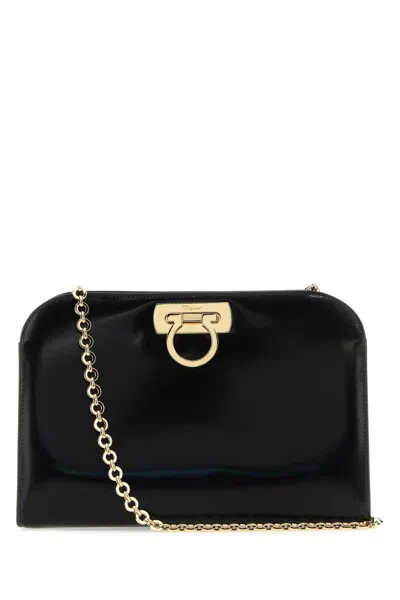 Ferragamo Black Leather Clutch In Pink