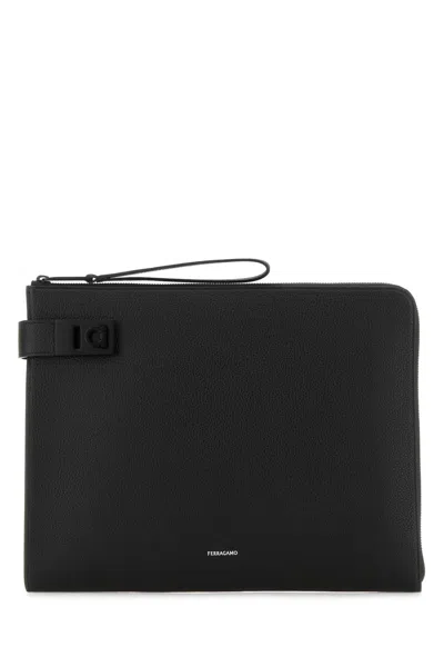 FERRAGAMO BLACK LEATHER CLUTCH