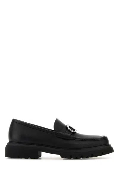 FERRAGAMO FERRAGAMO BLACK LEATHER COCOON LOAFERS