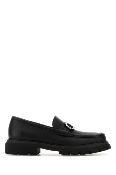 FERRAGAMO BLACK LEATHER COCOON LOAFERS