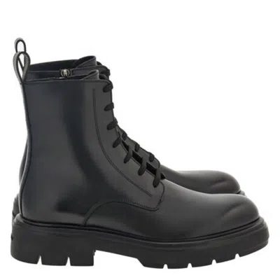 Ferragamo Black Leather Combat Boots