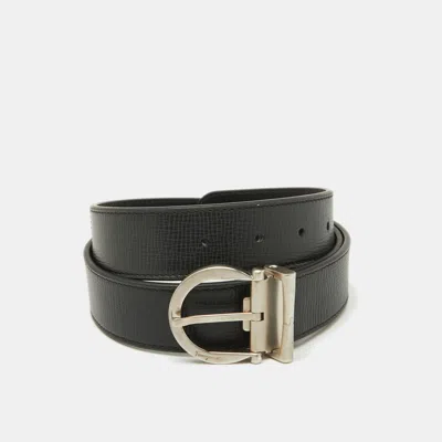 Pre-owned Ferragamo Black Leather Cut To Size Reversible Buckle Belt