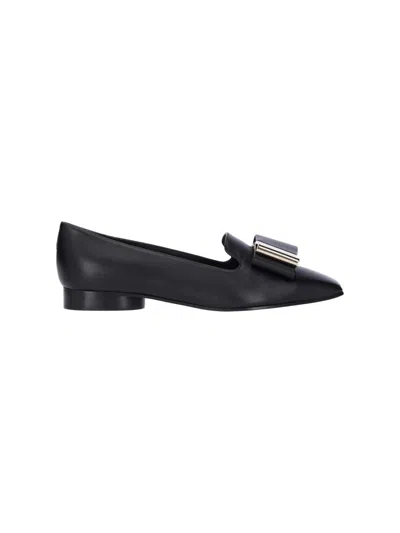 Ferragamo Zaneta Double-bow Moccasins In Black