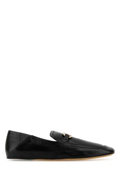 Ferragamo Black Leather Elaine Loafers