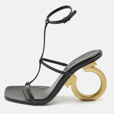 Pre-owned Ferragamo Black Leather Elina X5 Sandals Size 39.5