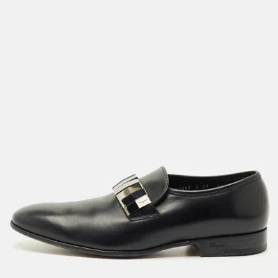 Pre-owned Ferragamo Black Leather Embellished Slip On Loafers Size 42