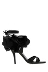 Ferragamo Estrella Leather Flower Ankle-tie Sandals In Black