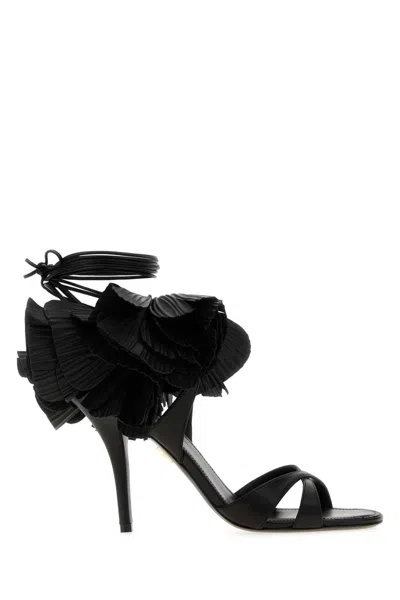 Ferragamo Black Leather Estrella 95 Sandals