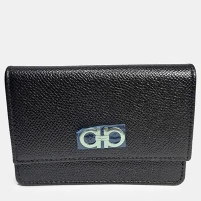Pre-owned Ferragamo Black Leather  Gancini Card Wallet