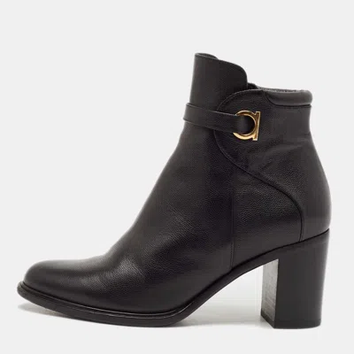 Pre-owned Ferragamo Black Leather Figaro Ankle Boots Size 37.5