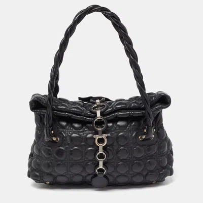 Pre-owned Ferragamo Black Leather Fold Over Shoulder Bag