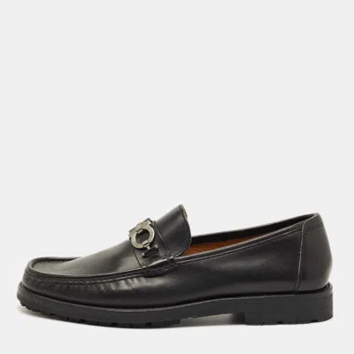 Pre-owned Ferragamo Black Leather Fort Gancini Loafers Size 45
