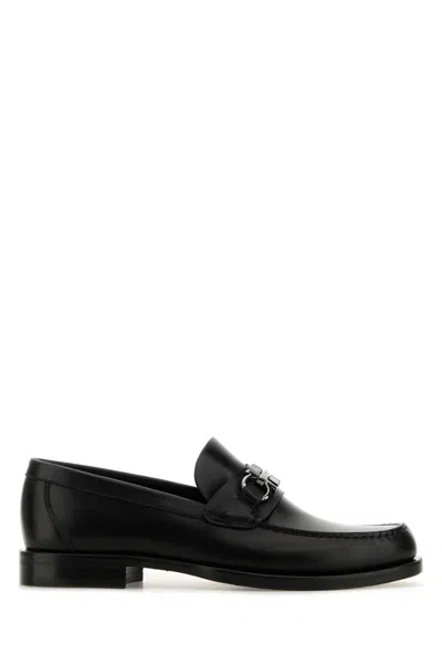 Ferragamo Black Leather Fort Loafers