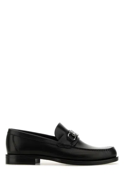 Ferragamo Black Leather Fort Loafers