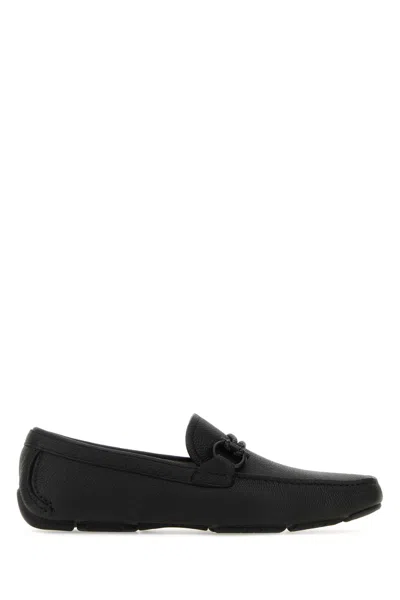 FERRAGAMO BLACK LEATHER FRONT LOAFERS