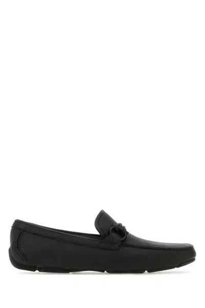 Ferragamo Black Leather Front Loafers In Nerolightgrey